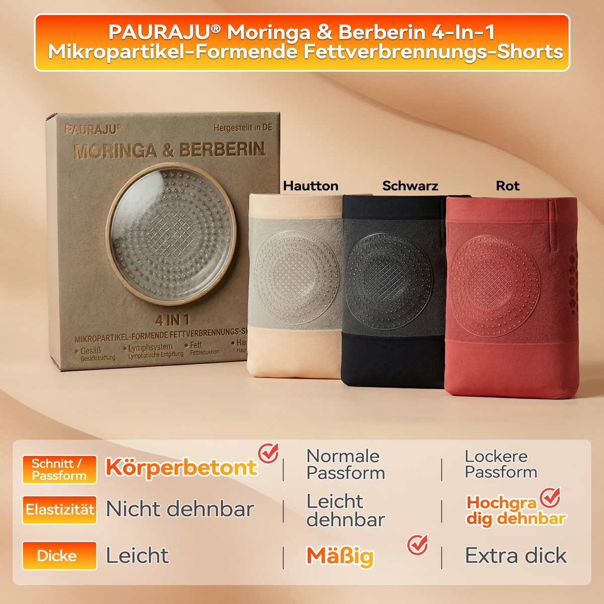 Offizieller Markenshop | ❤❤ PAURAJU® 2026 MORINGA UND BERBERIN 4-IN-1 MIKROKAPSELTE SHORTS FÜR FORMENDE UND FETTVERBRENNUNG